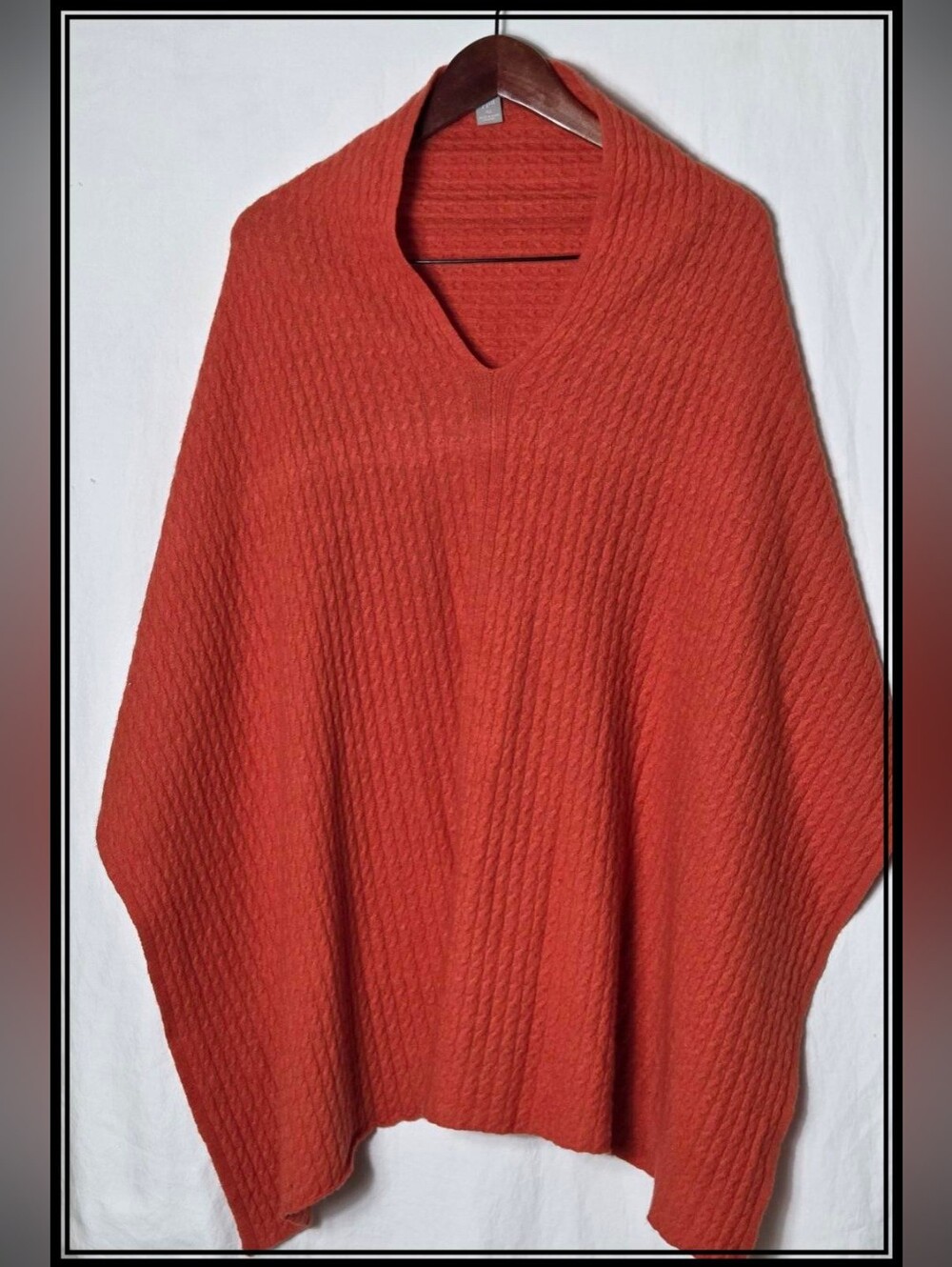 J. Jill Wool Cashmere Blend Cable Knit V-Neck Poncho Sweater OS